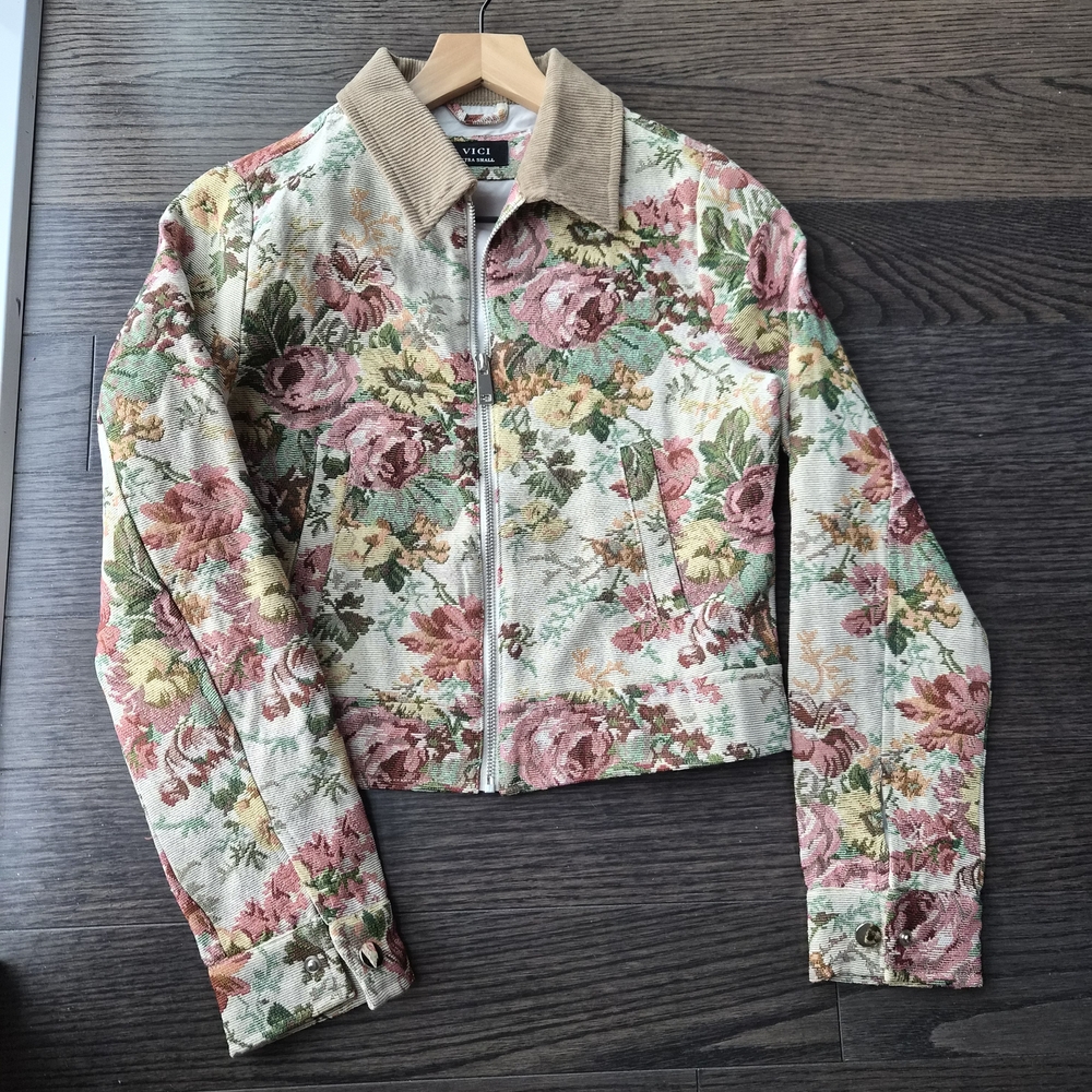 Vici Floral Bomber Jacket - Pink, Green, Cream